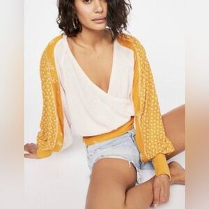 Free People Auxton Pink and Yellow Long Sleeve Wrap Top